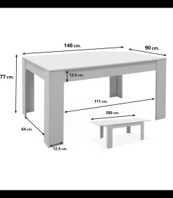 Mesa comedor Bass extensible acabado blanco mate, 77cm(alto) 140-200cm(ancho) 90cm(largo)