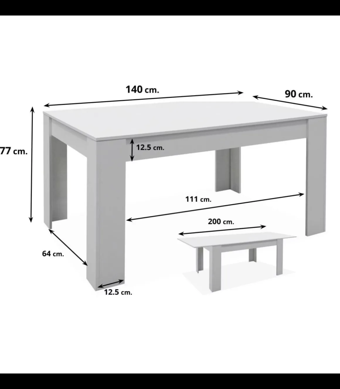 Mesa comedor Bass extensible acabado blanco mate, 77cm(alto) 140-200cm(ancho) 90cm(largo)