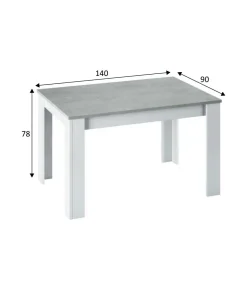Mesa comedor extensible Paris en color cemento-blanco artik 78 cm(alto)140-190 cm(ancho)90 cm(largo)
