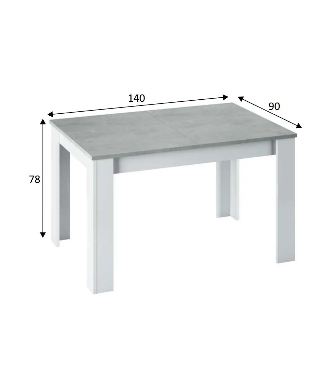 Mesa comedor extensible Paris en color cemento-blanco artik 78 cm(alto)140-190 cm(ancho)90 cm(largo)