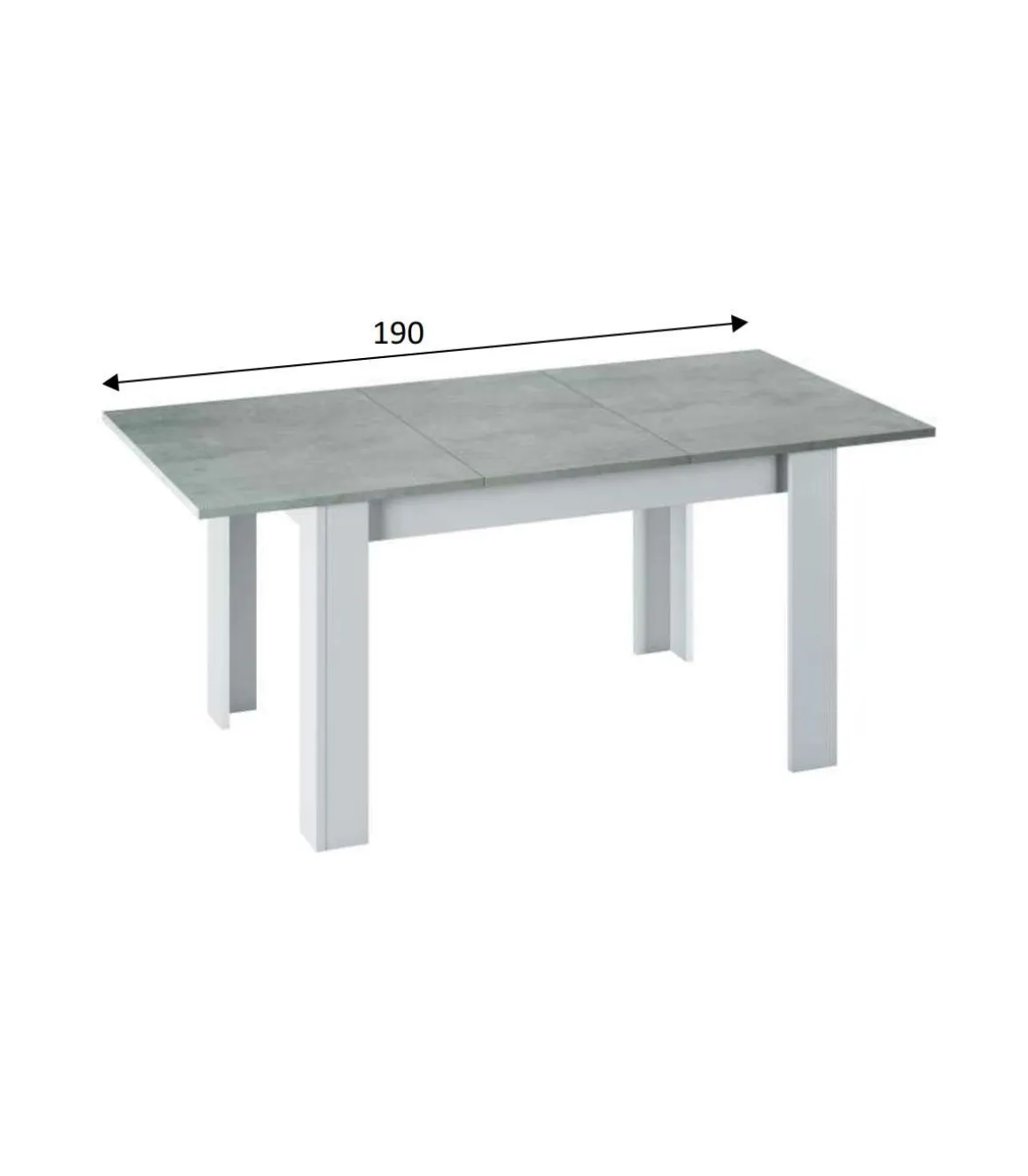 Mesa comedor extensible Paris en color cemento-blanco artik 78 cm(alto)140-190 cm(ancho)90 cm(largo)