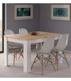 Mesa comedor extensible Paris en color roble alaska - blanco artik 78 cm(alto)140-190 cm(ancho)90 cm(largo)