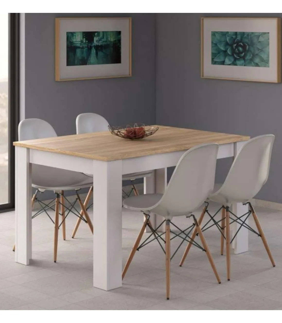 Mesa comedor extensible Paris en color roble alaska - blanco artik 78 cm(alto)140-190 cm(ancho)90 cm(largo)