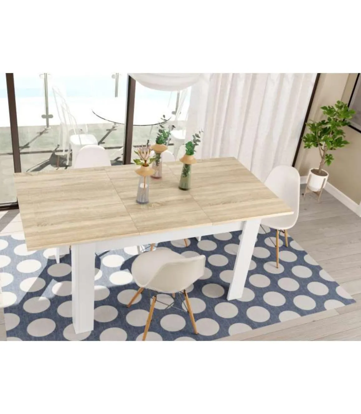 Mesa comedor extensible Paris en color roble alaska - blanco artik 78 cm(alto)140-190 cm(ancho)90 cm(largo)