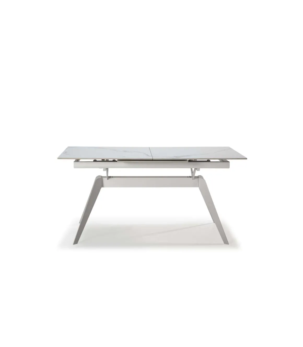 Mesa comedor rectangular extensible MANU tapa cerámico blanco patas metal blanco, 76cm(alto) 160/220cm(ancho) 90cm(largo)