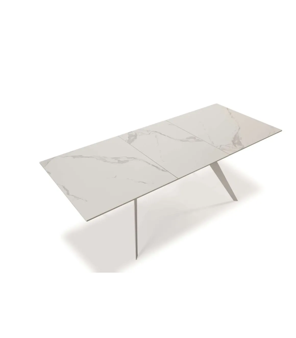 Mesa comedor rectangular extensible MANU tapa cerámico blanco patas metal blanco, 76cm(alto) 160/220cm(ancho) 90cm(largo)