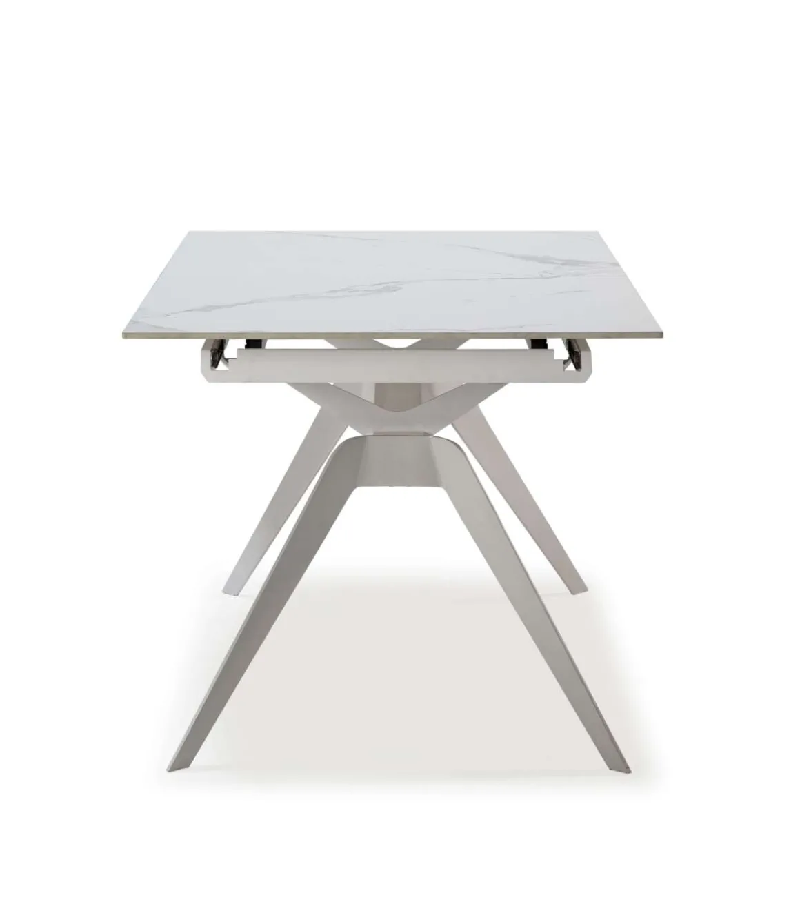 Mesa comedor rectangular extensible MANU tapa cerámico blanco patas metal blanco, 76cm(alto) 160/220cm(ancho) 90cm(largo)