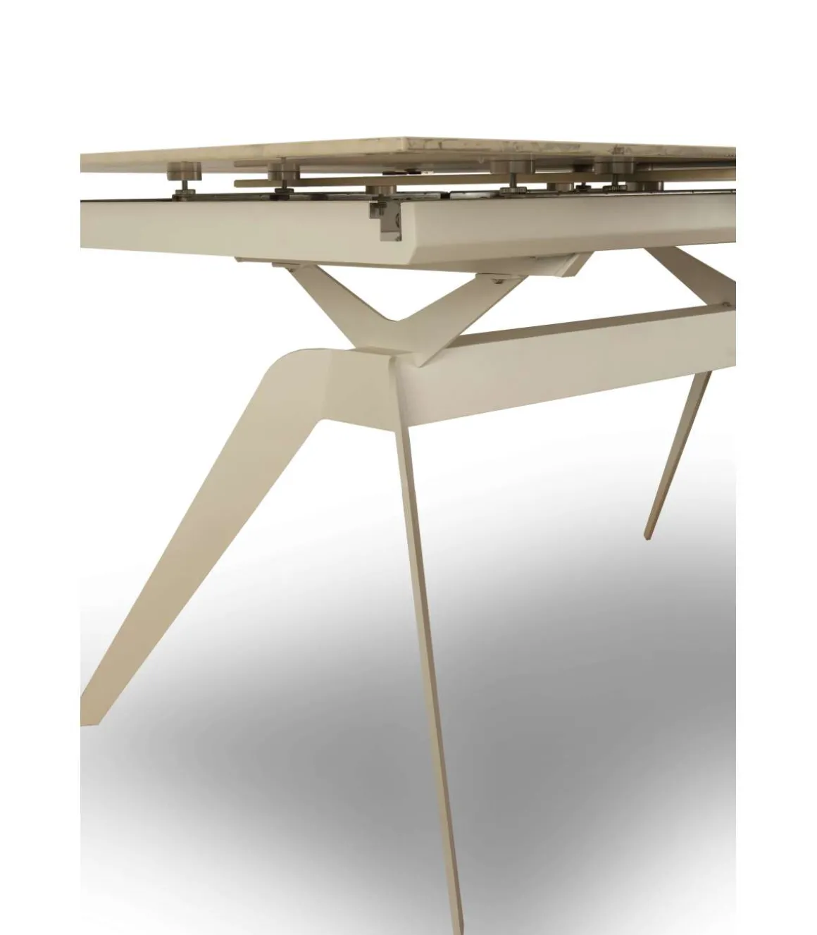 Mesa comedor rectangular extensible MANU tapa cerámico blanco patas metal blanco, 76cm(alto) 160/220cm(ancho) 90cm(largo)