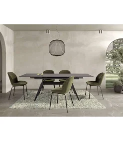 Mesa comedor rectangular extensible MANU tapa cerámico negro patas metal negro, 76cm(alto) 160/220cm(ancho) 90cm(largo)