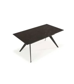 Mesa comedor rectangular extensible MANU tapa cerámico negro patas metal negro, 76cm(alto) 160/220cm(ancho) 90cm(largo)
