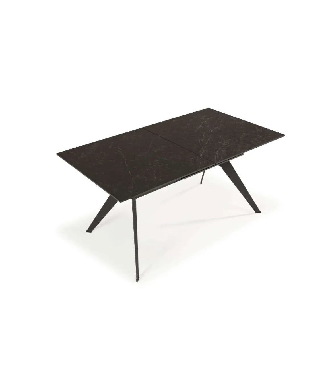Mesa comedor rectangular extensible MANU tapa cerámico negro patas metal negro, 76cm(alto) 160/220cm(ancho) 90cm(largo)