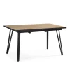 Mesa comedor rectangular extensible ALVARO acabado natural/negro, 77cm(alto) 140/180cm(ancho) 90cm(largo).