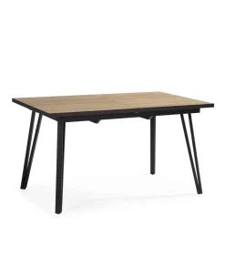 Mesa comedor rectangular extensible ALVARO acabado natural/negro, 77cm(alto) 140/180cm(ancho) 90cm(largo).