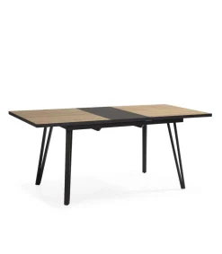 Mesa comedor rectangular extensible ALVARO acabado natural/negro, 77cm(alto) 140/180cm(ancho) 90cm(largo).