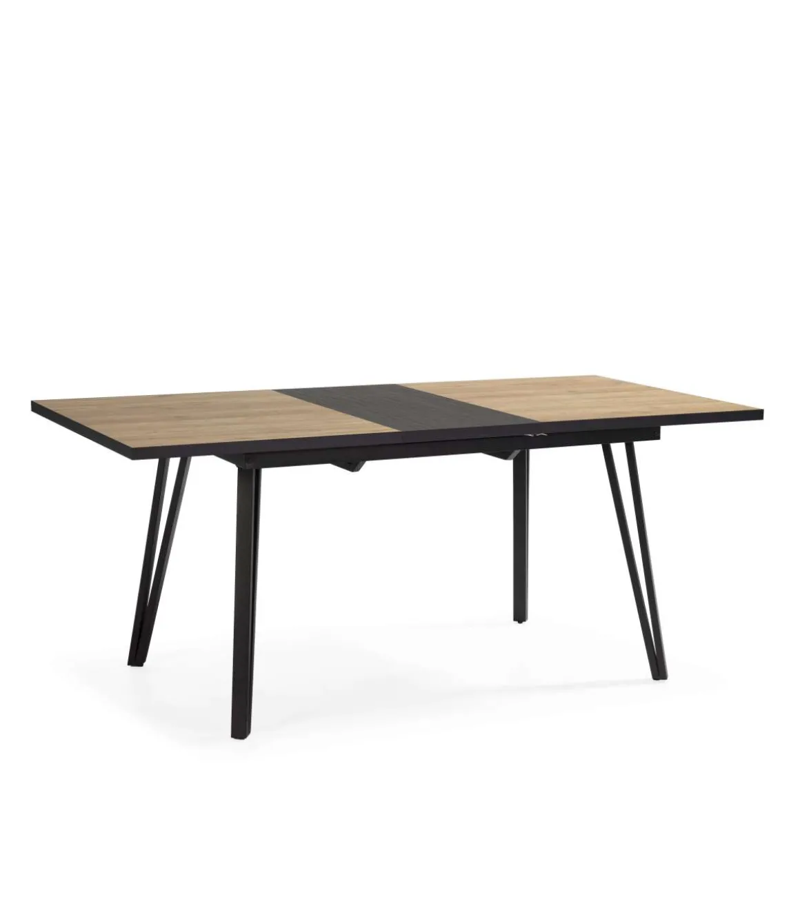 Mesa comedor rectangular extensible ALVARO acabado natural/negro, 77cm(alto) 140/180cm(ancho) 90cm(largo).