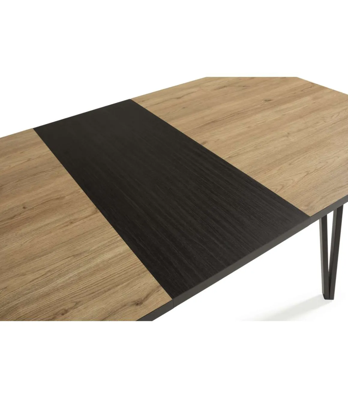 Mesa comedor rectangular extensible ALVARO acabado natural/negro, 77cm(alto) 140/180cm(ancho) 90cm(largo).