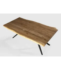 Mesa comedor rectangular Leonor en acabado acacia/negro, 76cm(alto) 200cm(ancho) 100cm(largo)