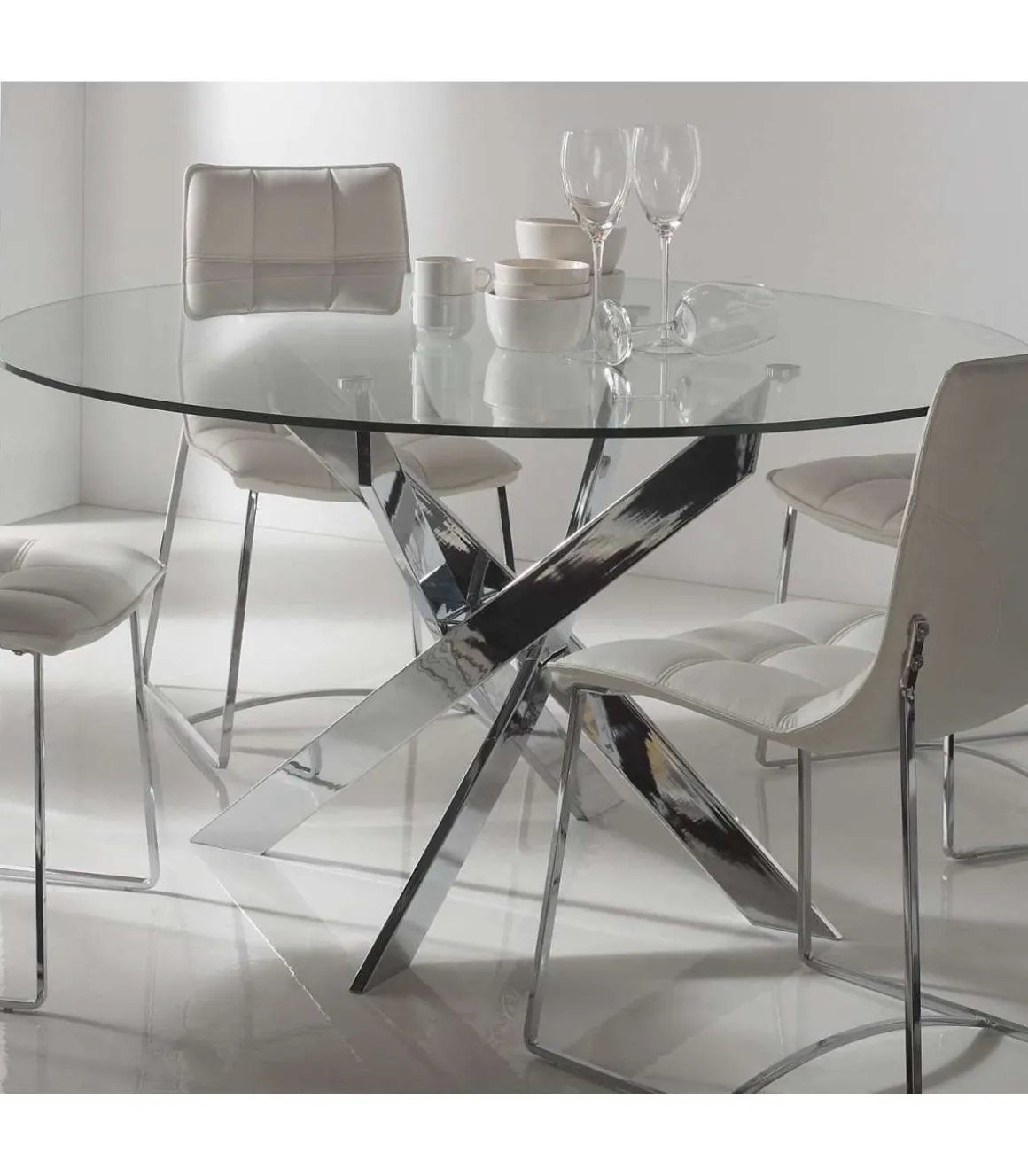 Mesa comedor redonda Rota acabado cromado, 120 cm(ancho) 76 cm(alto).