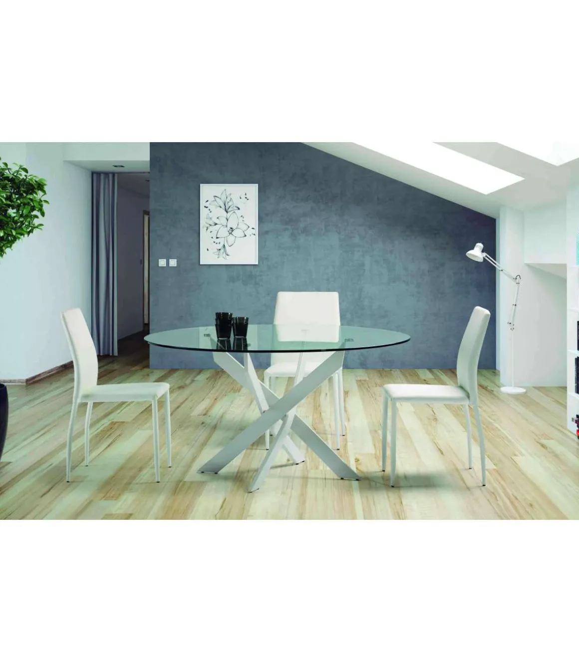 Mesa comedor redonda Rota acabado blanco, 120 cm(ancho) 76 cm(alto).