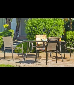 Mesa de acero Macao-150 acabado color bronce, (ancho-fondo-alto): 150x90x75 cm..