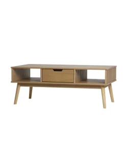 Mesa de centro 1 cajón Cupido acabado natural, 110 cm (Ancho) 55 cm (Fondo) 42.5 cm (Alto