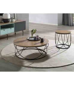 Mesa de centro Debora acabado roble, 80cm (diámetro) x 30 cm (alto)