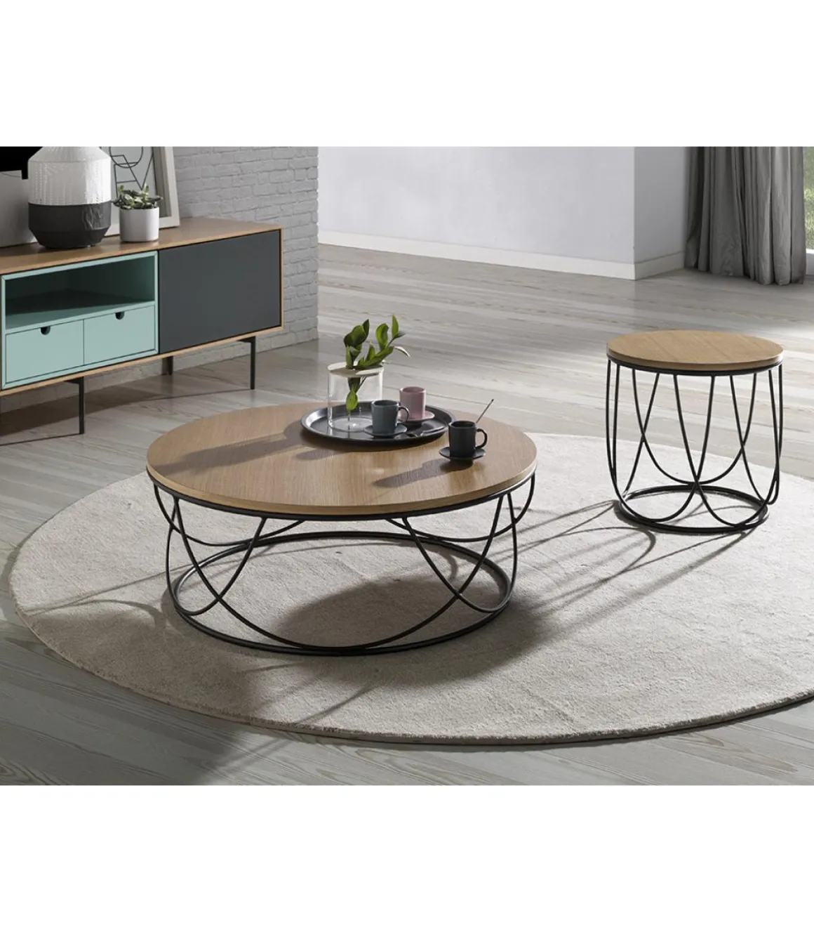 Mesa de centro Debora acabado roble, 80cm (diámetro) x 30 cm (alto)
