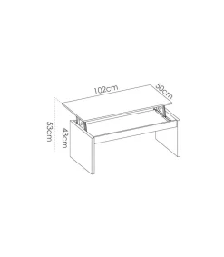 Mesa de centro elevable Carboneros en color natural 43 cm(alto)102 cm(ancho)50 cm(largo)