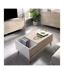 Mesa de centro elevable Cazalilla en natural/blanco, 41 cm(alto)99 cm(ancho)60 cm(largo)