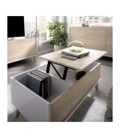 Mesa de centro elevable Cazalilla en natural/blanco, 41 cm(alto)99 cm(ancho)60 cm(largo)