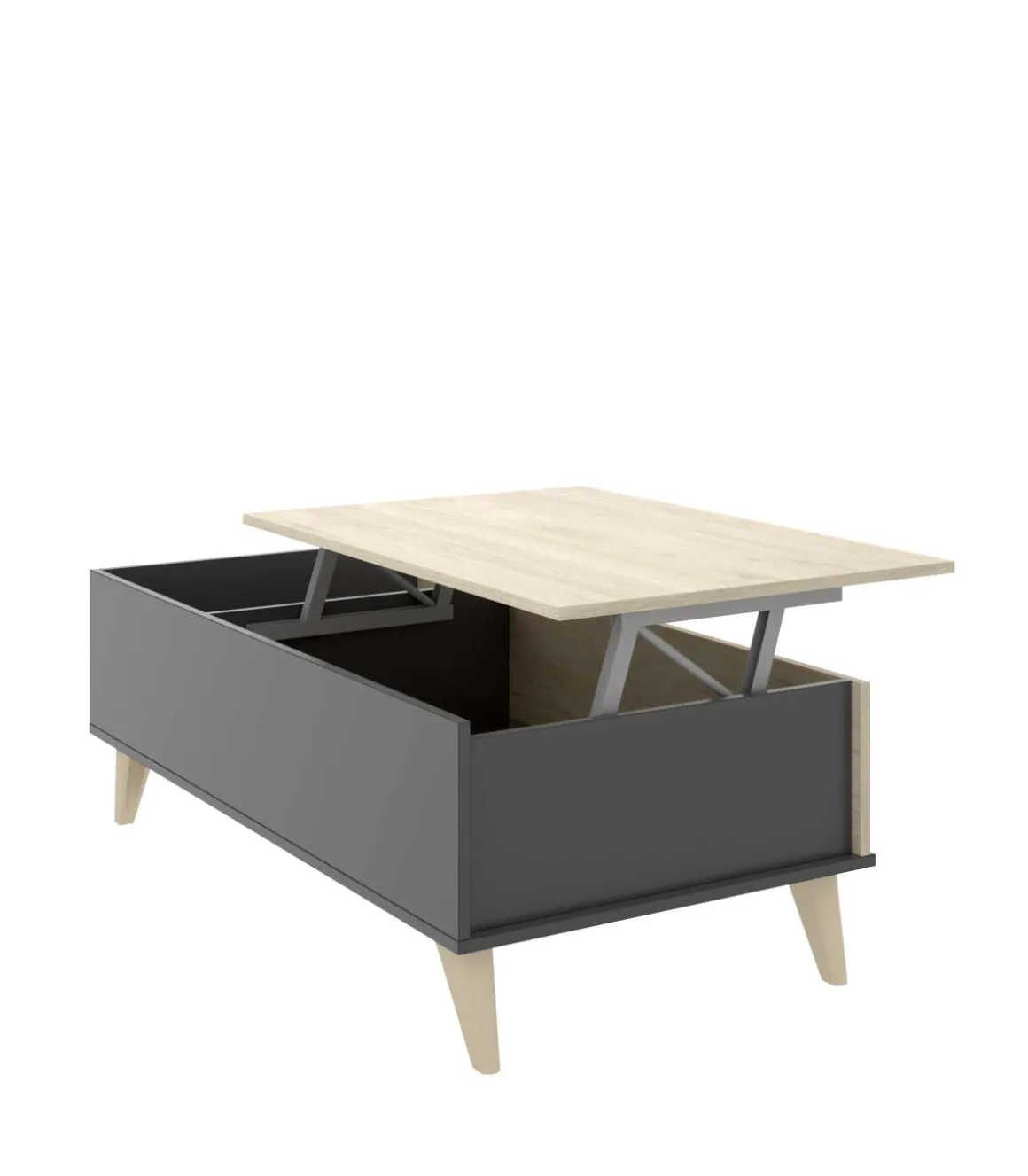Mesa de centro elevable Cazalilla acabado natural/grafito, 41 cm(alto)99 cm(ancho)60 cm(largo)
