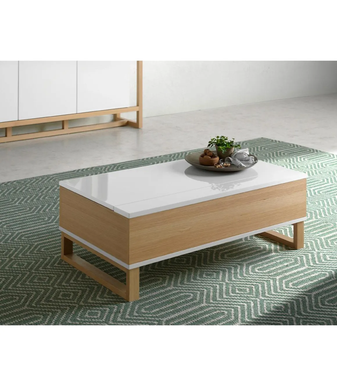 Mesa de centro elevable Eliana acabado blanco brillo, 110 cm (largo) x 60 cm (ancho) x 38 cm (alto)