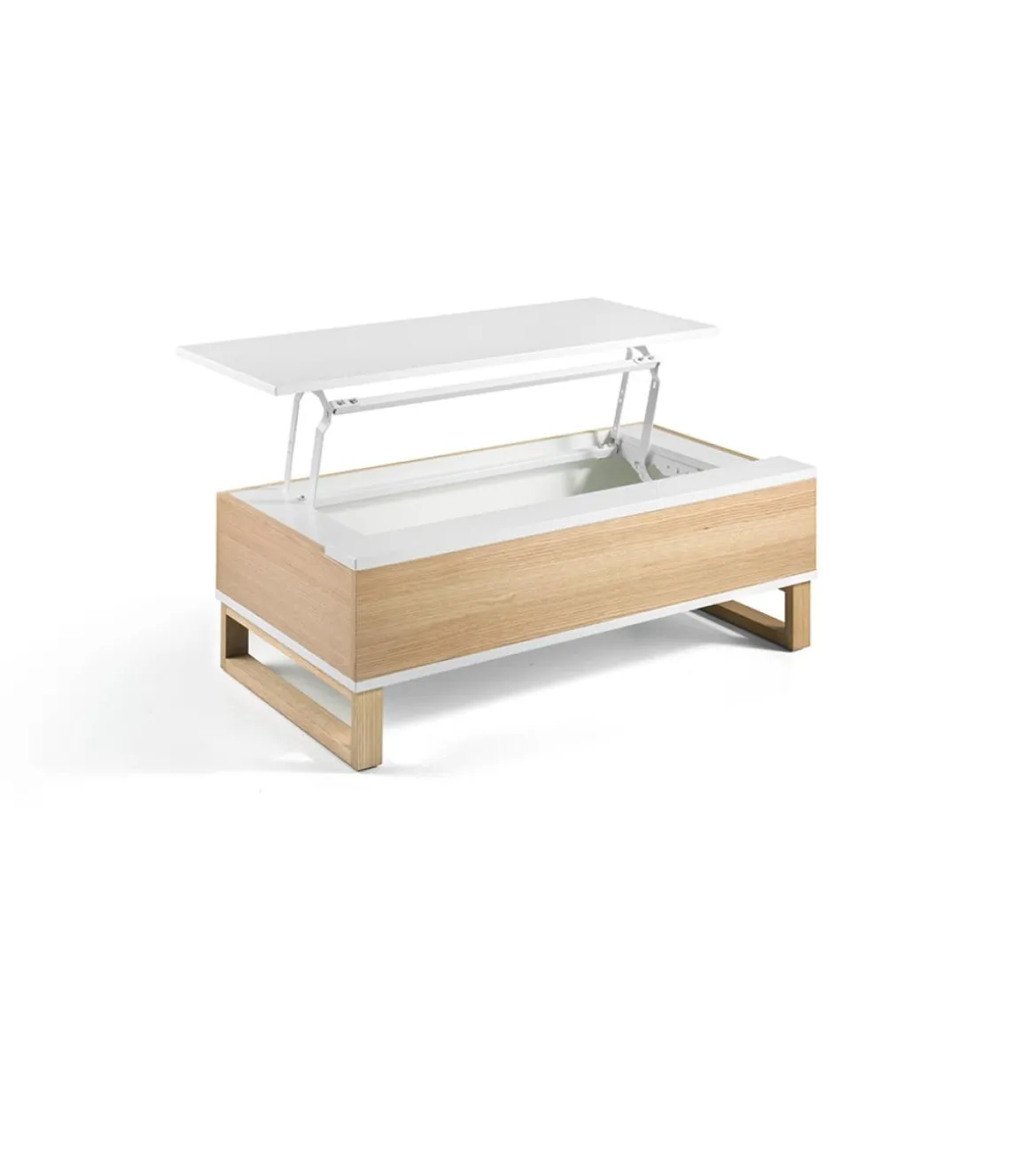 Mesa de centro elevable Eliana acabado blanco brillo, 110 cm (largo) x 60 cm (ancho) x 38 cm (alto)