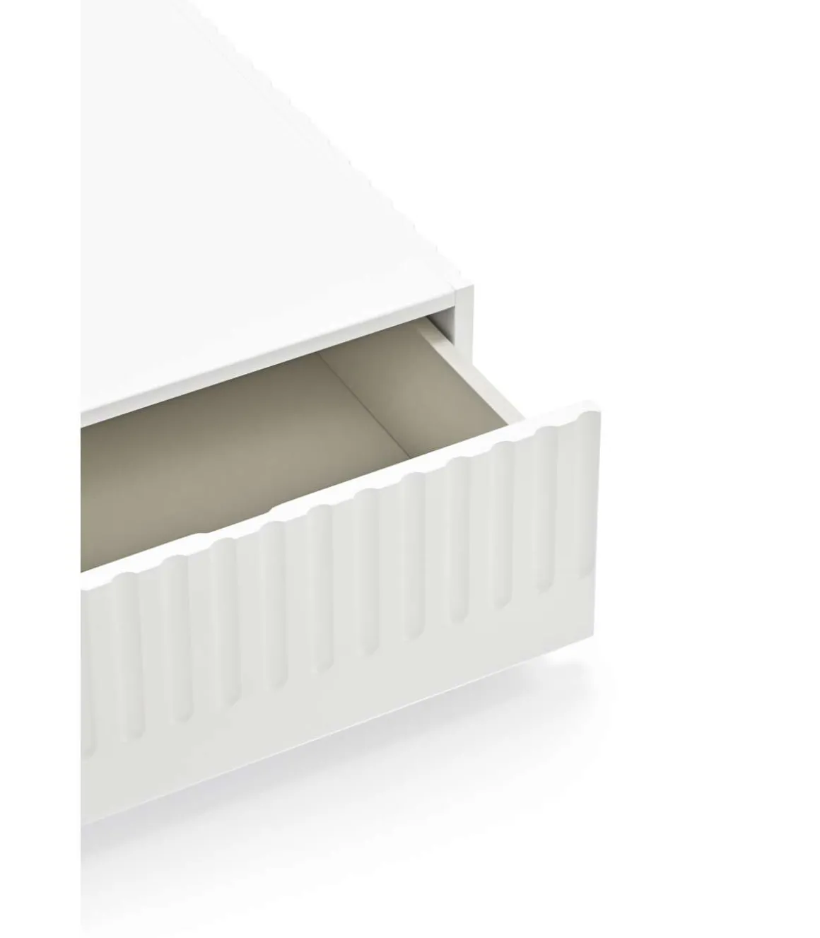 Mesa de centro modelo Doric 2 cajones acabado blanco, 60cm(ancho) 28cm(alto) 110cm (largo)