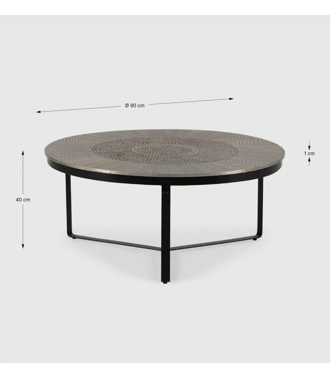 Mesa de centro modelo Saúl acabado latón envejecido, 40cm(alto) 90cm(ancho) 90m(fondo).