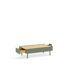 Mesa de centro para comedor modelo Arista 2 cajones acabado verde oliva, 60cm(ancho) 34cm(alto) 110cm (largo)