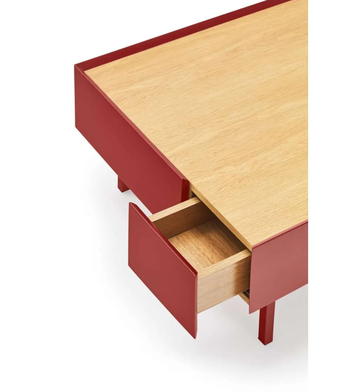 Mesa de centro para comedor modelo Arista 2 cajones acabado burdeos, 60cm(ancho) 34cm(alto) 110cm (largo)