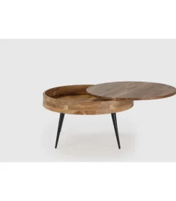 Mesa de centro redonda modelo Erika acabado madera de acacia, 50cm(alto) 90cm(ancho) 90cm(fondo).