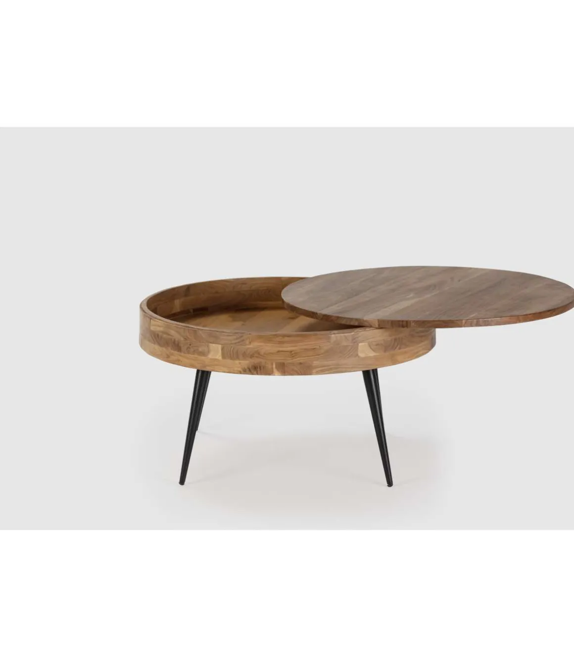 Mesa de centro redonda modelo Erika acabado madera de acacia, 50cm(alto) 90cm(ancho) 90cm(fondo).