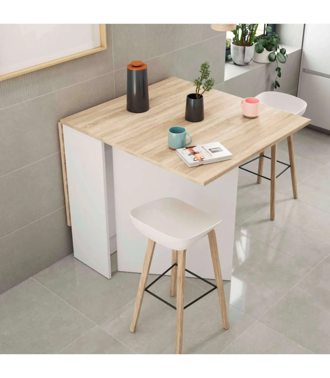 Mesa de cocina con alas abatibles Cosmos 31/86/140cm (ancho) 78cm (alto) 77cm (fondo).