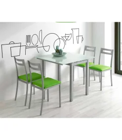 Mesa de cocina extensible Laia acabado cristal blanco, 95cm (largo) x 55/95cm ancho x 76cm (alto)