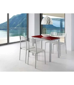 Mesa de cocina extensible Triana acabado rojo, 100/140cm (largo) x 60cm (ancho) x 76cm (fondo)