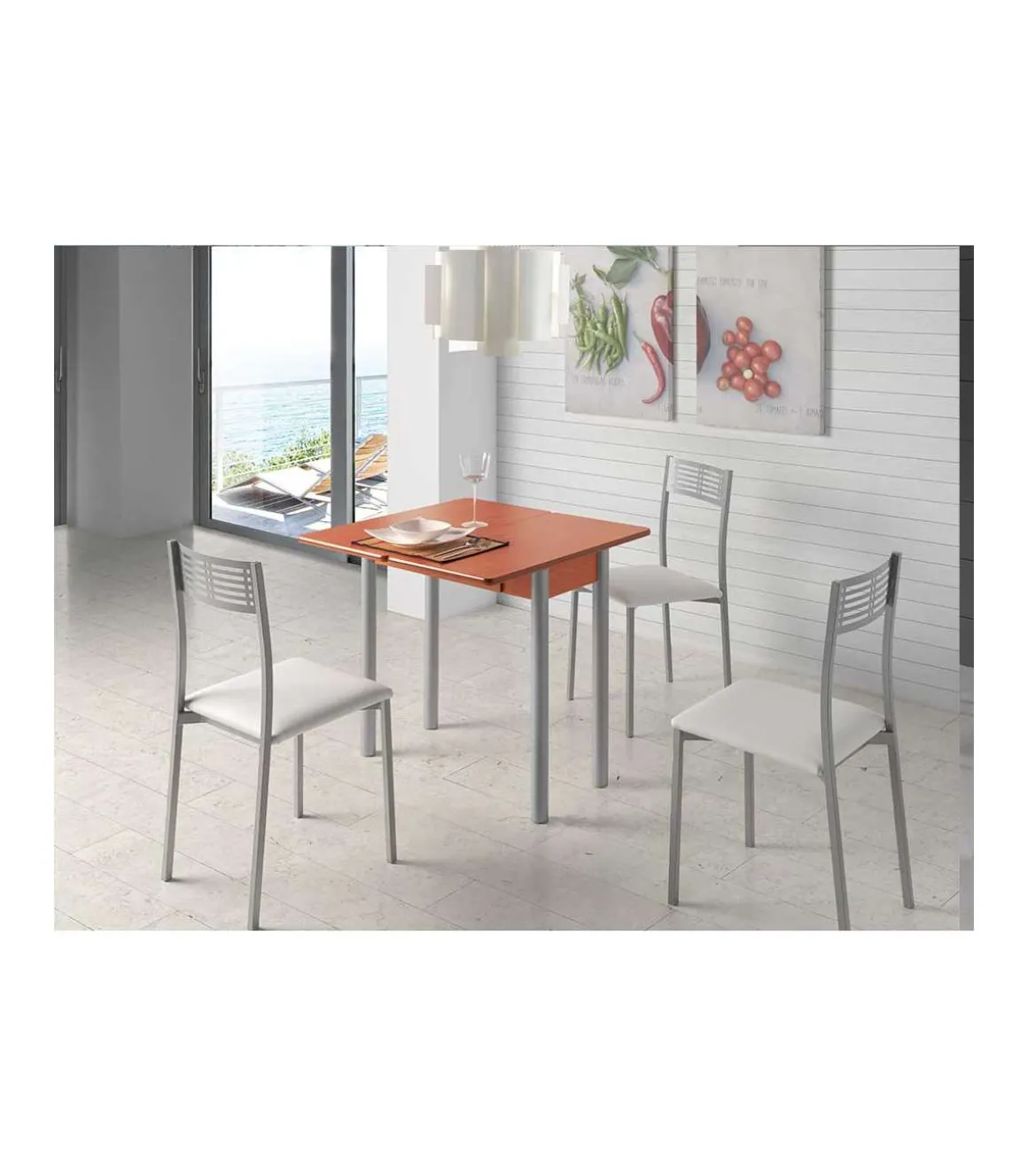 Mesa de cocina Malak con apertura tipo libro acabado cerezo, 80 x 40/80 x 76 cm (largo x ancho x alto)
