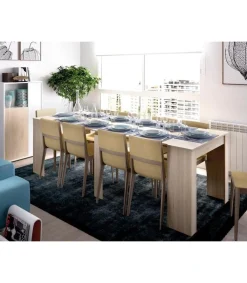 Mesa de comedor Bailen multifunción extensible en madera natural de 77 cm(alto), 54-101-147-194-240 cm(ancho), 90 cm(largo)
