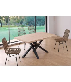 Mesa de comedor fija Xena 150 tapa con forma acabado roble nordish/negro, 76 cm(alto)150 cm(ancho)90 cm(largo)