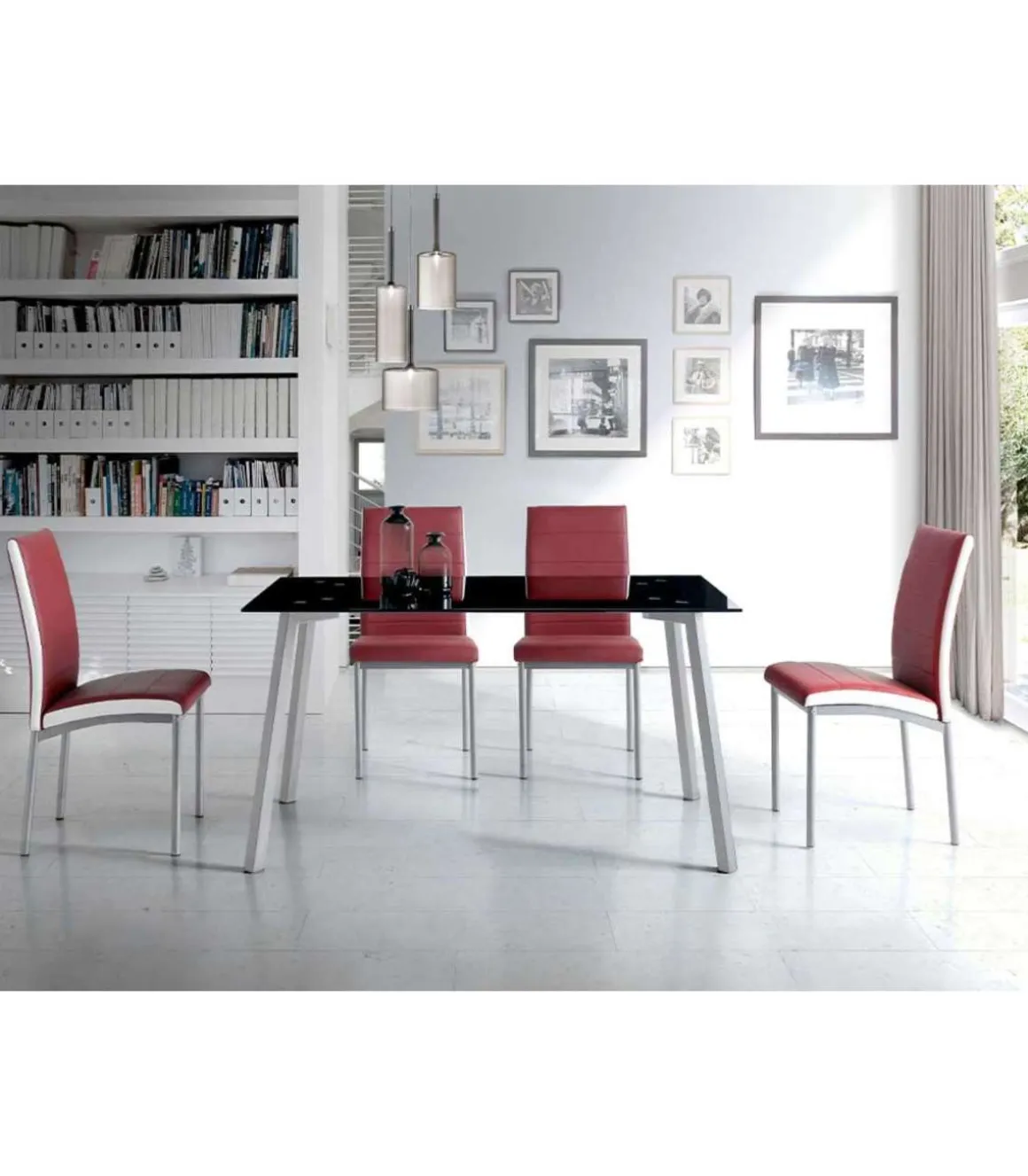 Mesa de comedor Lucía de cristal negro, 75 cm(alto)140 cm(ancho)80 cm(largo)