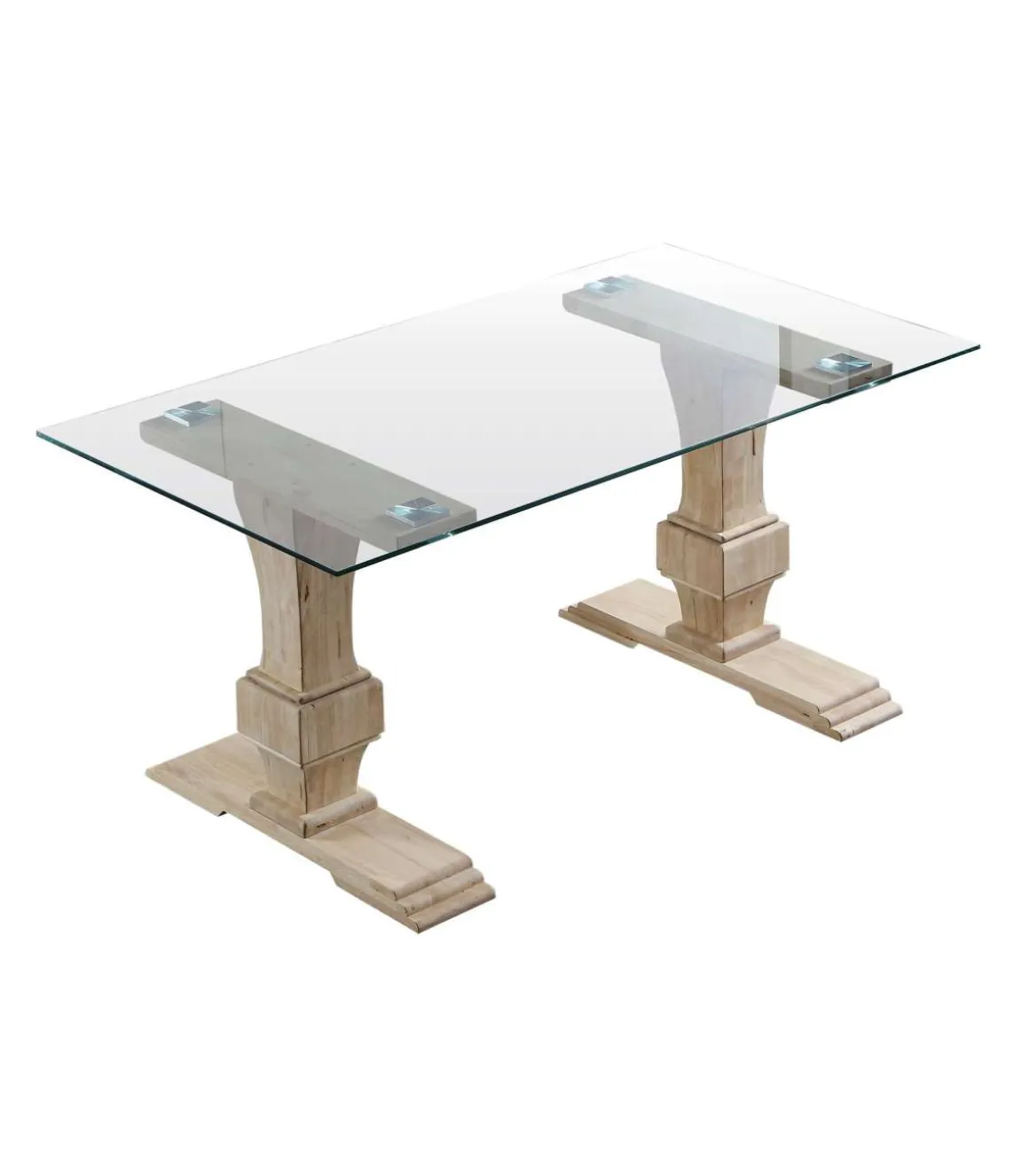 Mesa de comedor Versalles acabado Roble Nordish tapa cristal, 76cm(alto) 150cm(ancho) 90cm(largo)