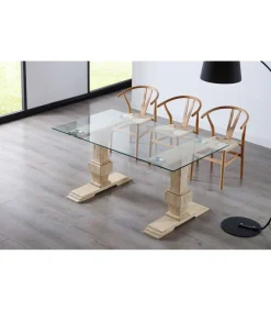 Mesa de comedor Versalles acabado Roble Nordish tapa cristal, 76cm(alto) 150cm(ancho) 90cm(largo)