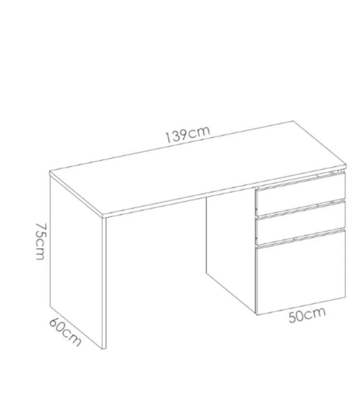 Mesa de despacho 2 cajones 1 puerta Santiago acabado blanco 75 cm(alto)139 cm(ancho)60 cm(fondo)