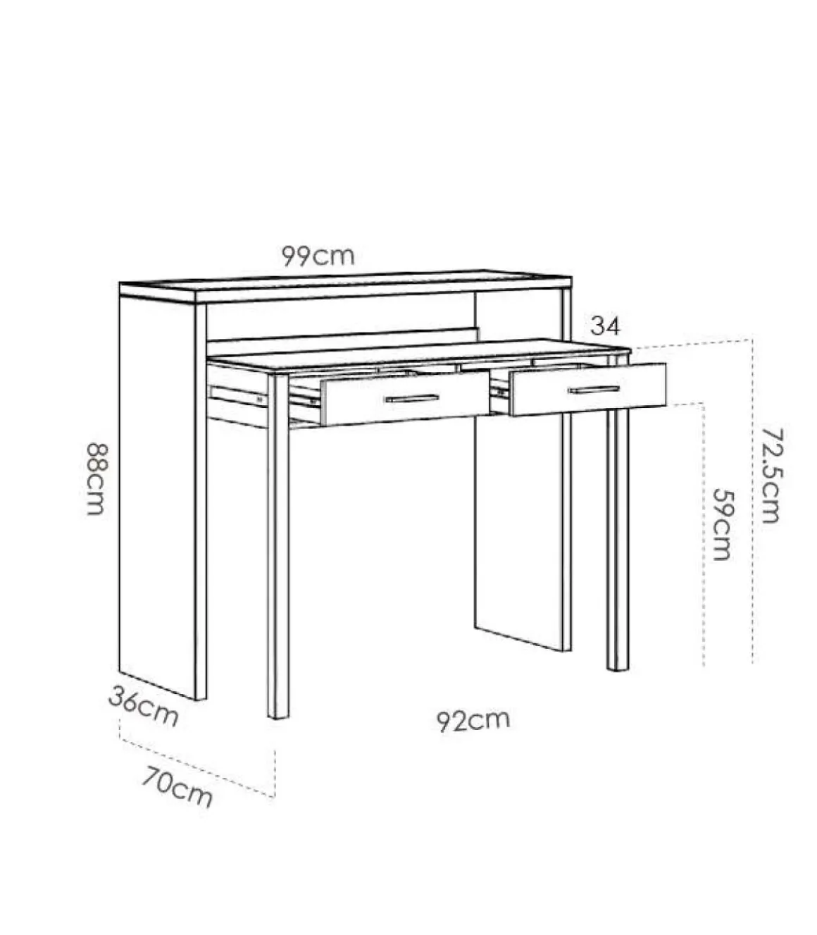 Mesa de despacho extensible Torreperogil acabado blanco brillo 88 cm(alto)99 cm(ancho)36 cm(fondo)